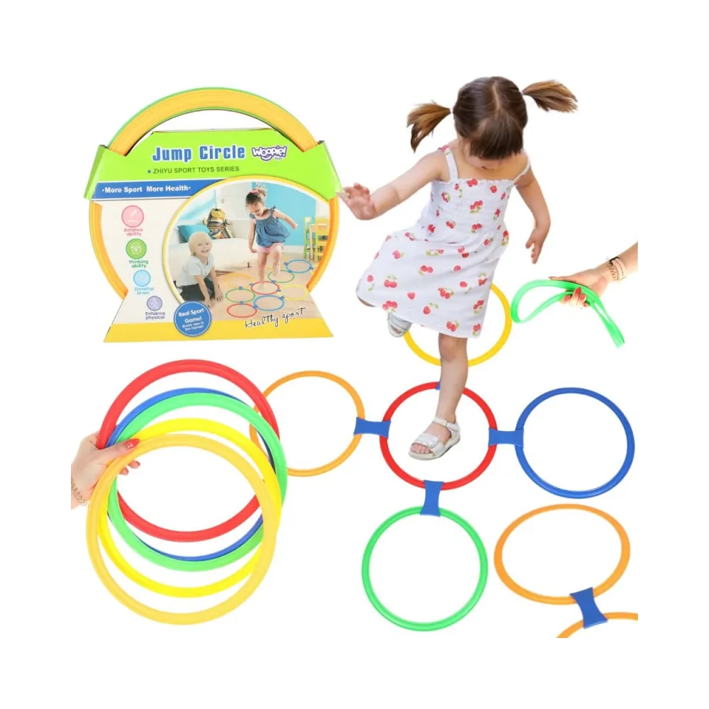 Kolorowe obręcze dla dzieci do aktywnej zabawy na świeżym powietrzu.