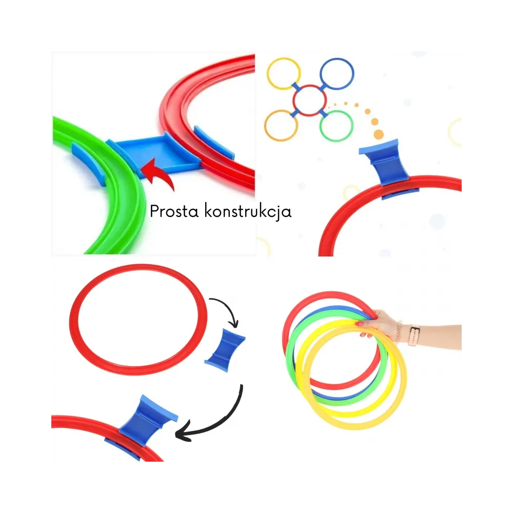 Zabawa z obręczami rozwijająca zdolności motoryczne dzieci.