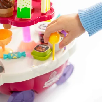 WOOPIE Sklep Food Truck Cukiernia Wózek Stoisko z Lodami Słodyczami Dźwięk Światło + 36 Akcesoriów