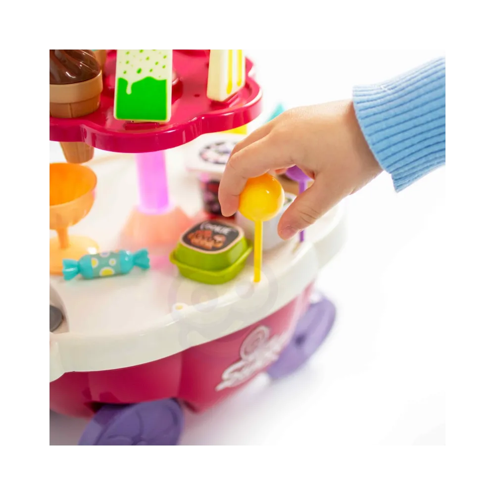 WOOPIE Sklep Food Truck Cukiernia Wózek Stoisko z Lodami Słodyczami Dźwięk Światło + 36 Akc