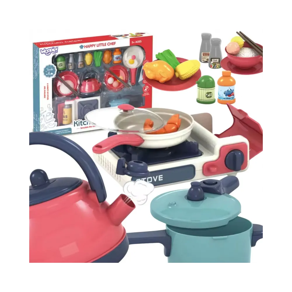 WOOPIE Zestaw Kuchenny Pomocnik Kucharza Kuchnia Gazowa Garnek Patelnia Czajnik Akcesoria