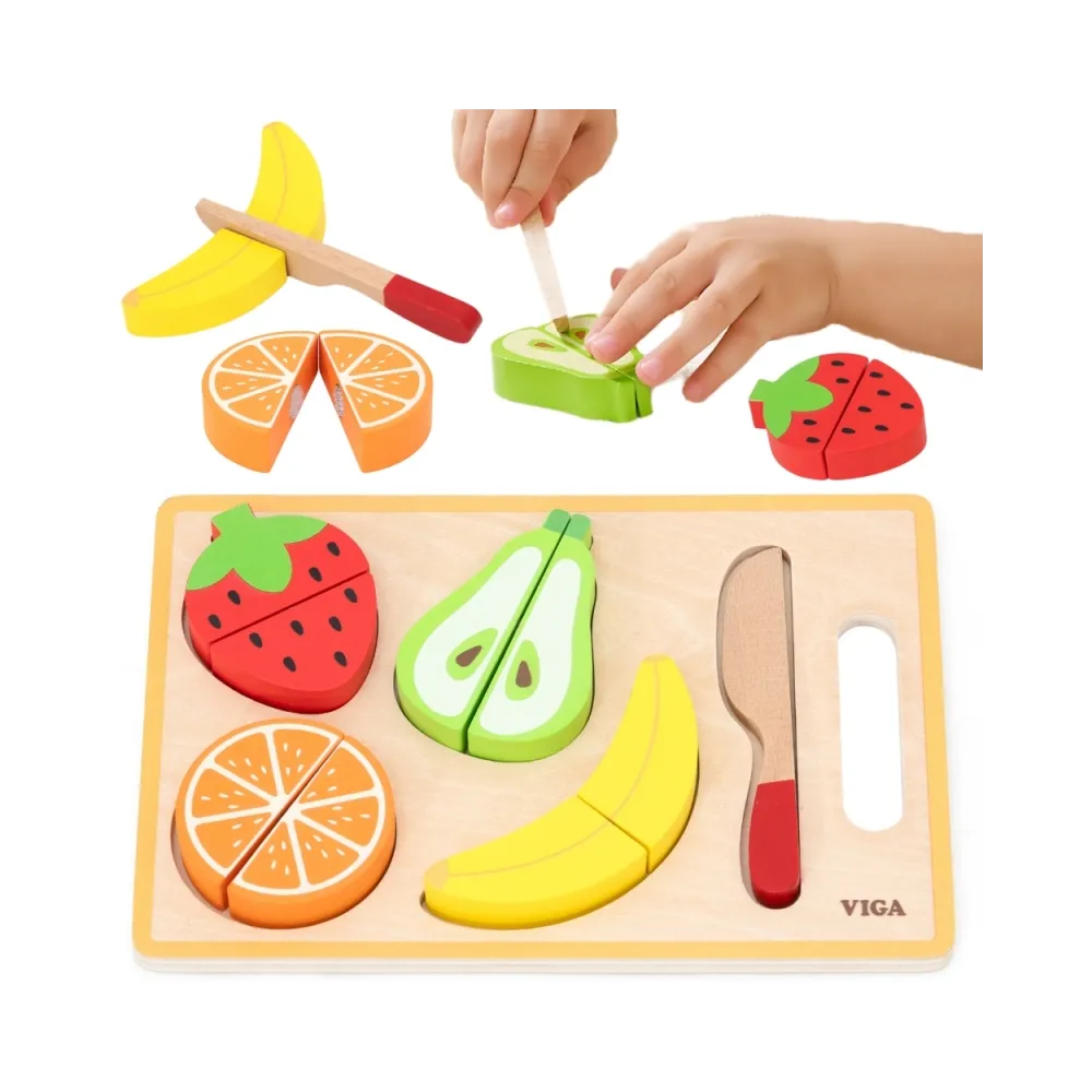 VIGA Drewniana Układanka Edukacyjna Montessori Owoce do Krojenia