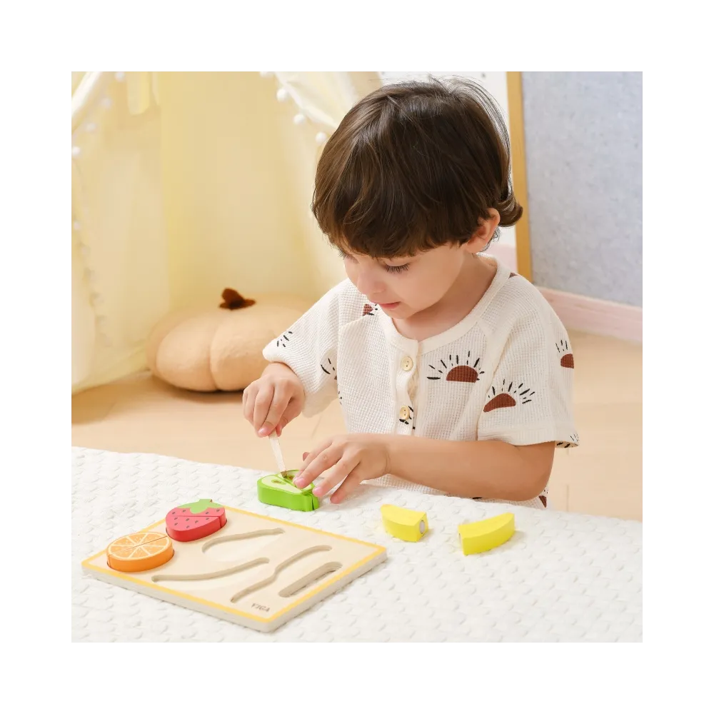 VIGA Drewniana Układanka Edukacyjna Montessori Owoce do Krojenia