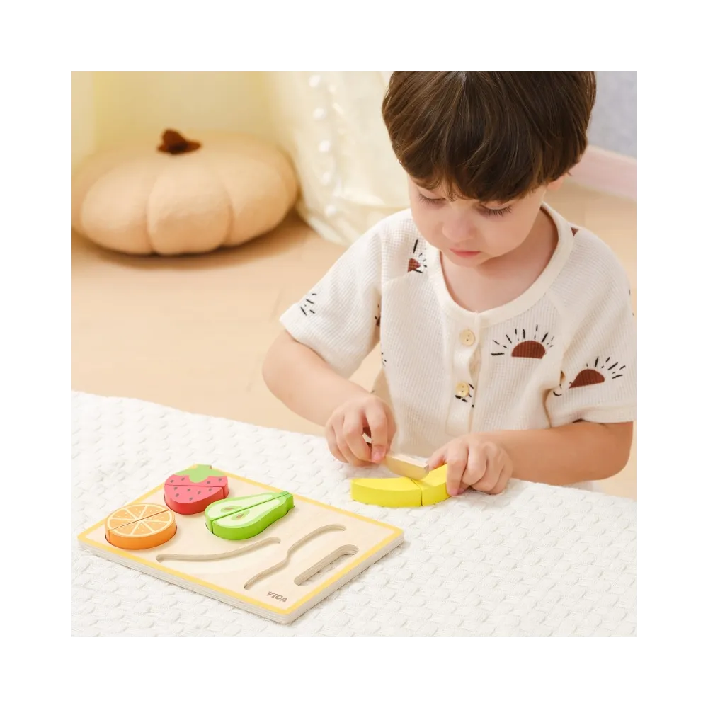 VIGA Drewniana Układanka Edukacyjna Montessori Owoce do Krojenia