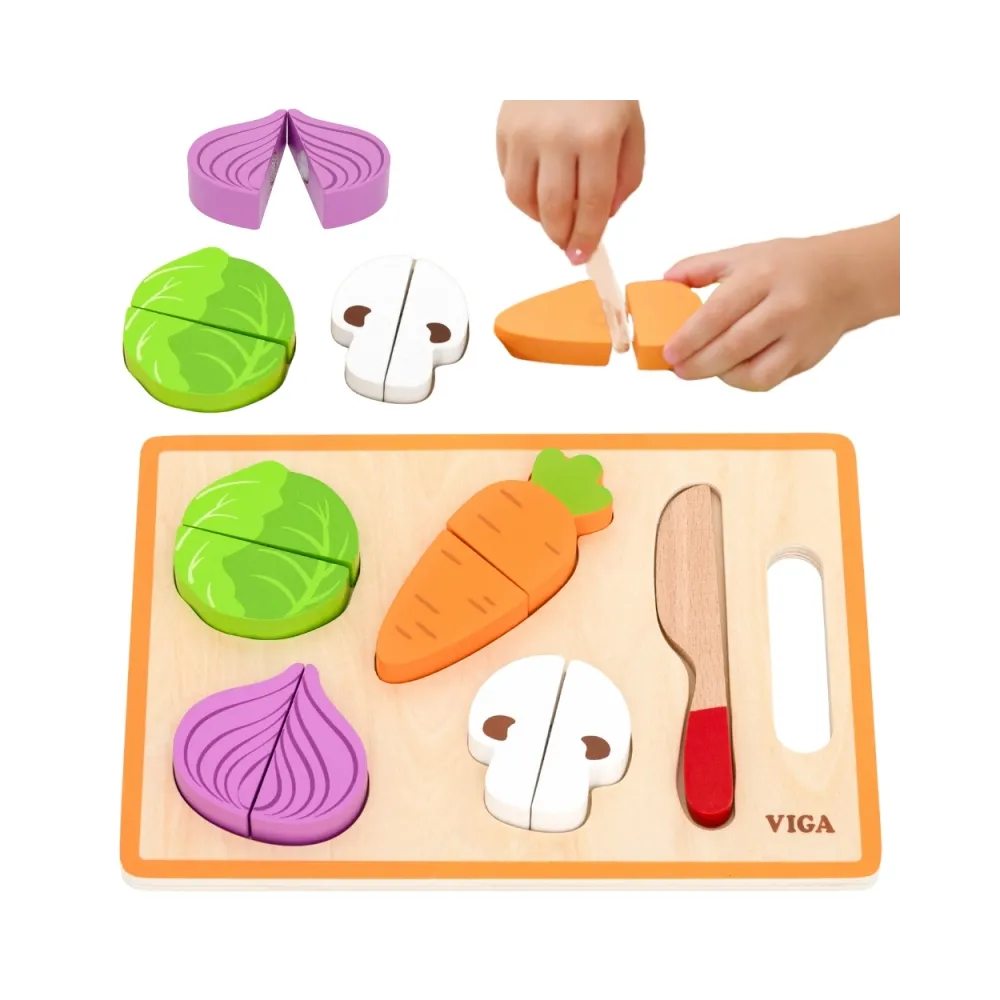 VIGA Drewniana Układanka Edukacyjna Montessori Warzywa do Krojenia