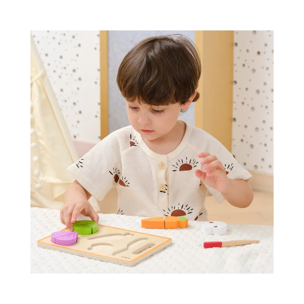 VIGA Drewniana Układanka Edukacyjna Montessori Warzywa do Krojenia