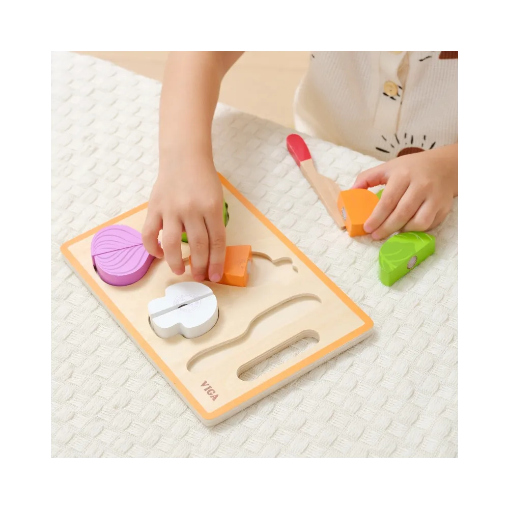 VIGA Drewniana Układanka Edukacyjna Montessori Warzywa do Krojenia