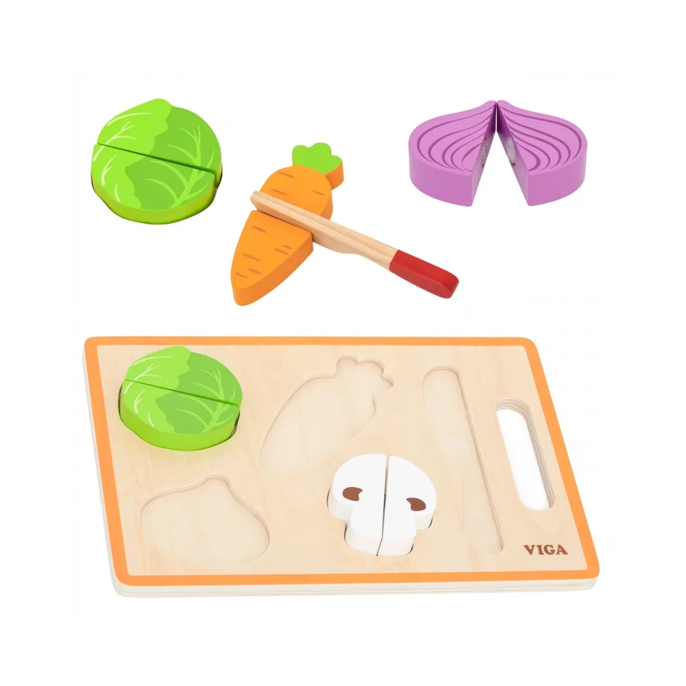 VIGA Drewniana Układanka Edukacyjna Montessori Warzywa do Krojenia
