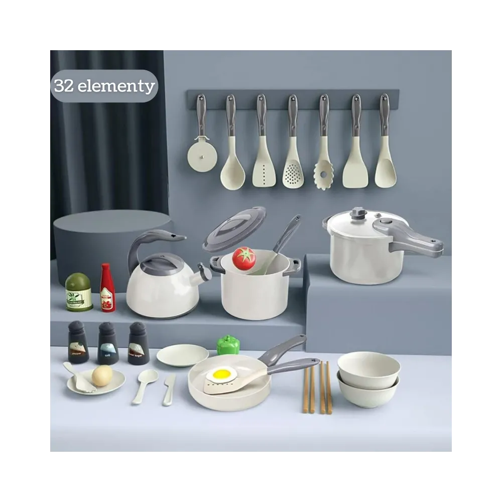 WOOPIE Zestaw Małego Kucharza Garnki Patelnia Czajnik Biały 32el.