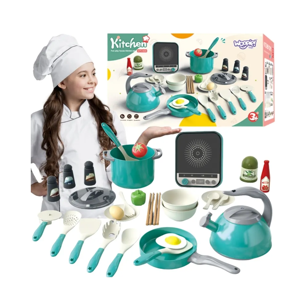WOOPIE Zestaw Małego Kucharza Indukcja Garnki Patelnia Czajnik Zielony 30el.