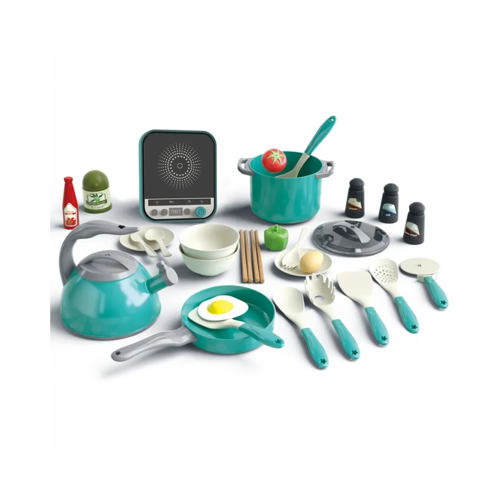 WOOPIE Zestaw Małego Kucharza Indukcja Garnki Patelnia Czajnik Zielony 30el.