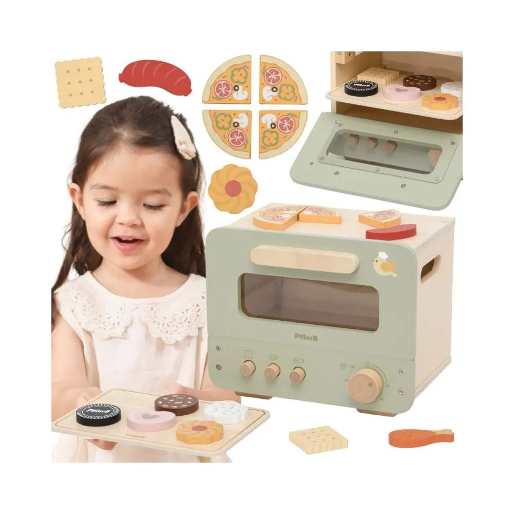 Drewniany piekarnik dziecięcy z zielonym frontem w komplecie VIGA