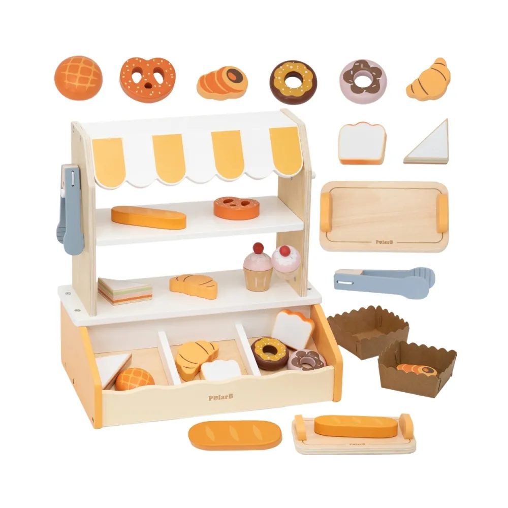 VIGA Drewniana Mini Piekarnia Sklepik Stragan z Wypiekami 16el.