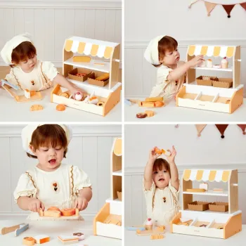 VIGA Drewniana Mini Piekarnia Sklepik Stragan z Wypiekami 16el.