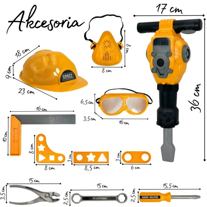 Realistyczny młot pneumatyczny dla dzieci - zestaw narzędzi
