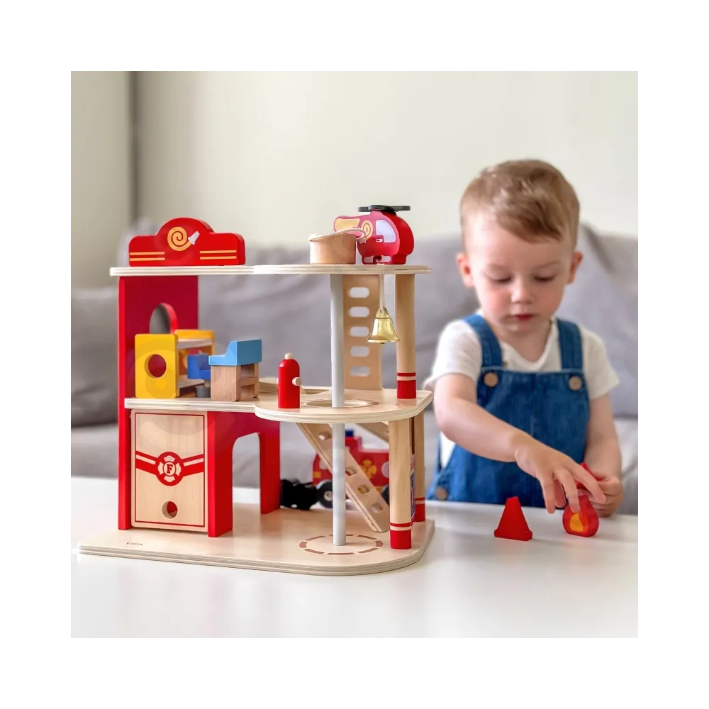 VIGA Drewniany Garaż Remiza Straży Pożarnej Zestaw 14 el