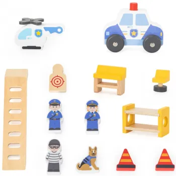 VIGA Drewniany Komisariat Policji Radiowóz 3 poziomy 14 el