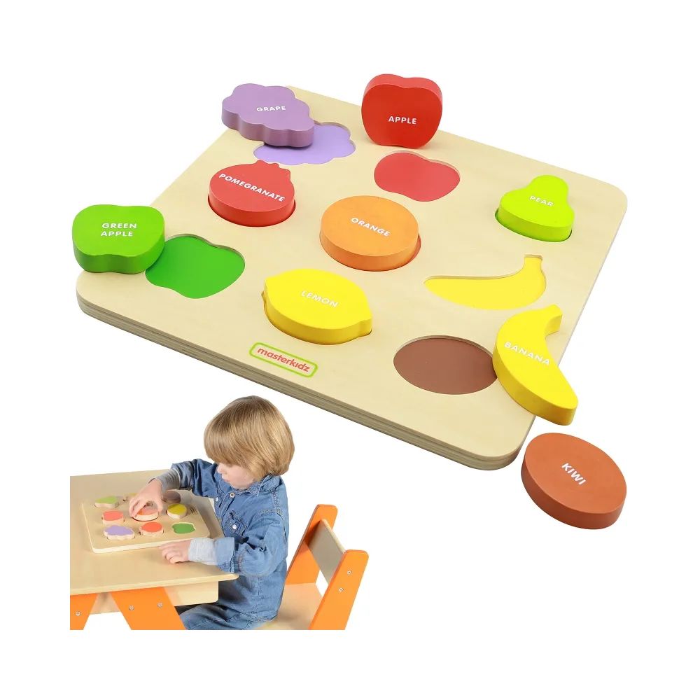 MASTERKIDZ Drewniany Sorter Kształtów Kolorowe Owoce Montessori