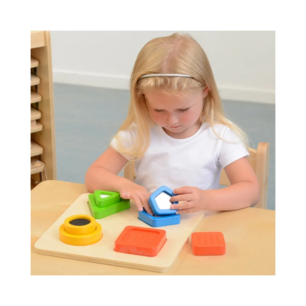 MASTERKIDZ Drewniany Sorter Kształtów Materiałów Faktury Powierzchni Montessori