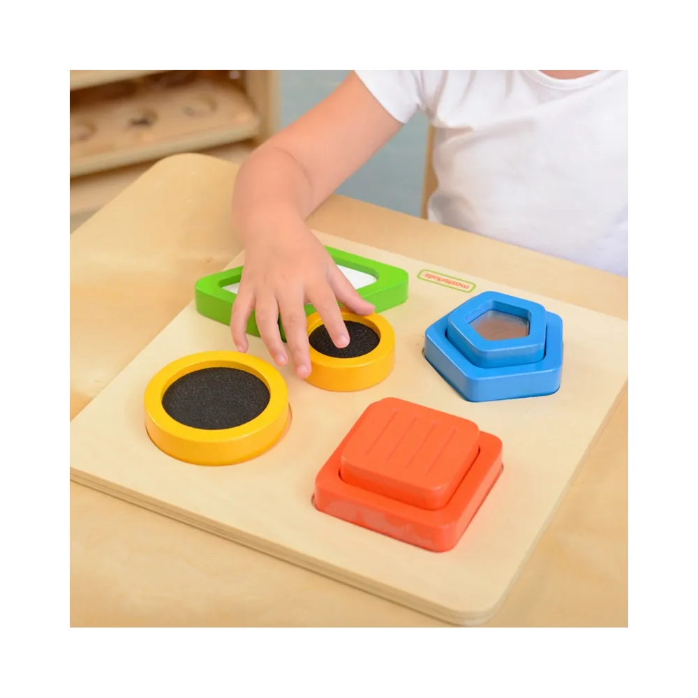 MASTERKIDZ Drewniany Sorter Kształtów Materiałów Faktury Powierzchni Montessori