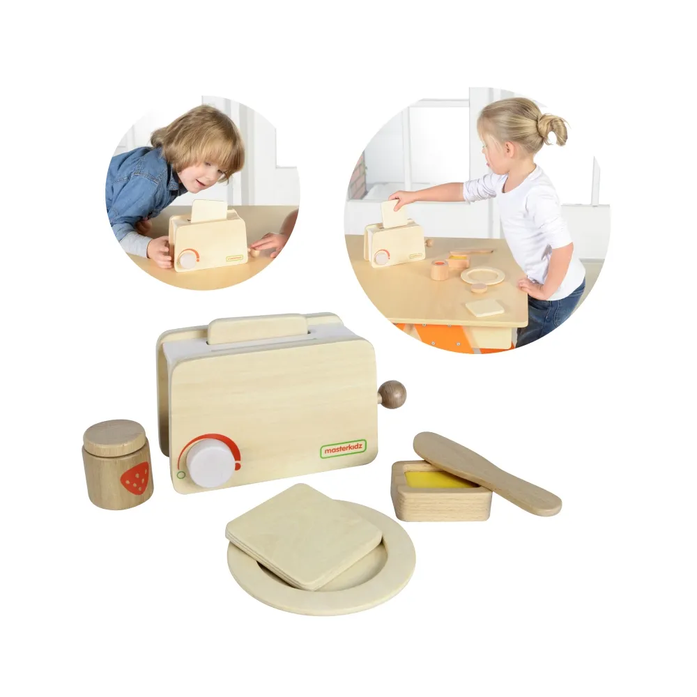 MASTERKIDZ Drewniany Toster + Masło Kromka Nóż Talerz Dżem