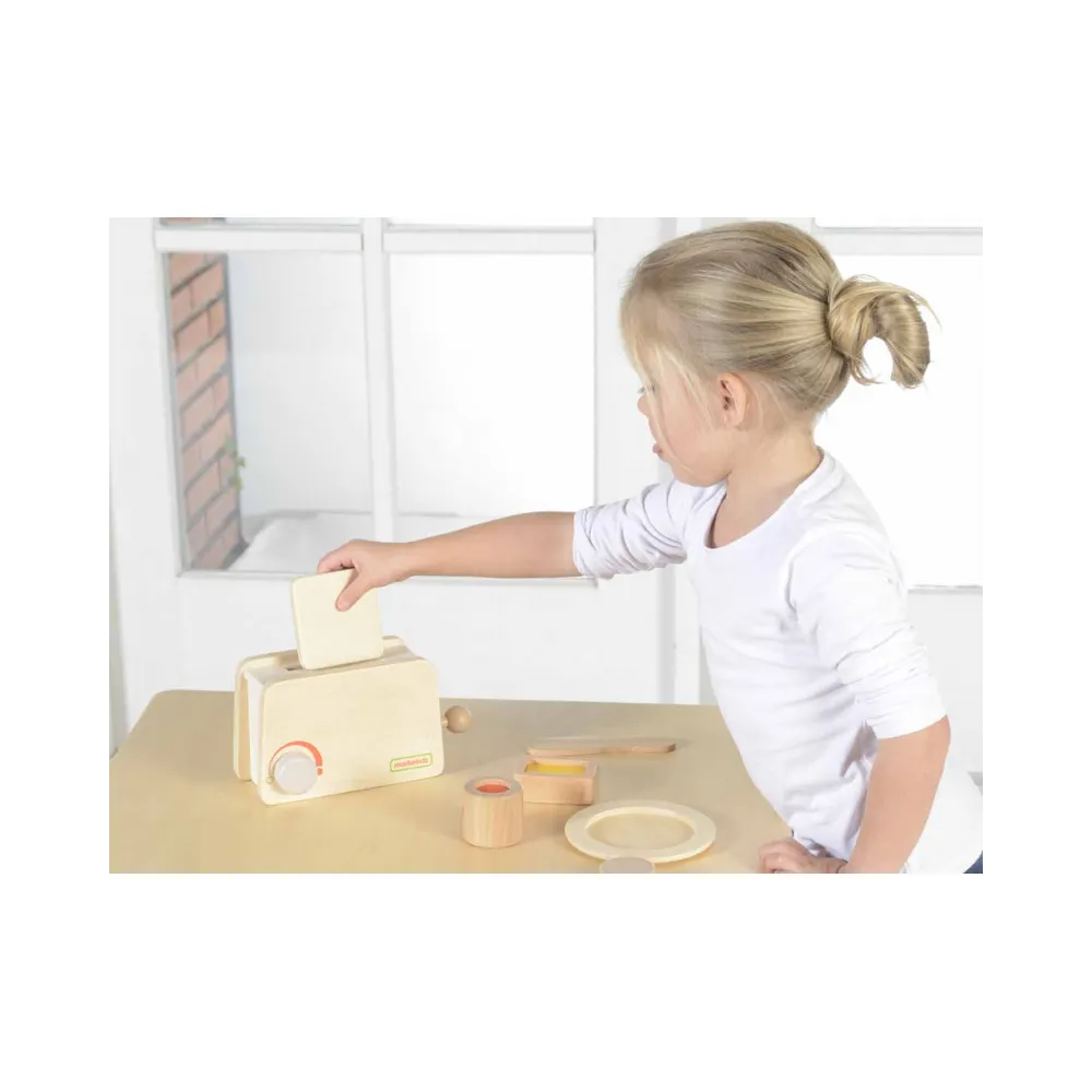 MASTERKIDZ Drewniany Toster + Masło Kromka Nóż Talerz Dżem