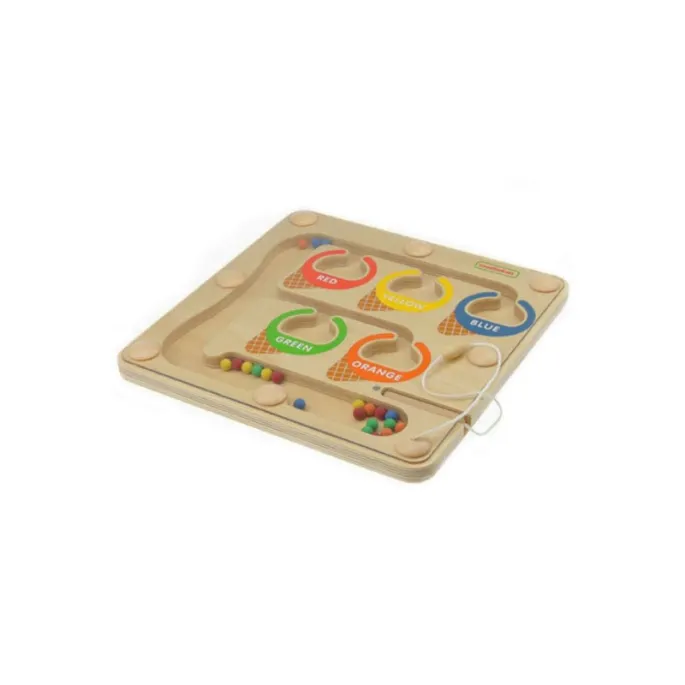 Drewniany labirynt z kolorowymi kulkami do nauki kolorów