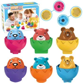 WOOPIE Układanka Sorter Montessori Dopasuj Kształty Wesołe Zwierzaki Jajka 6szt