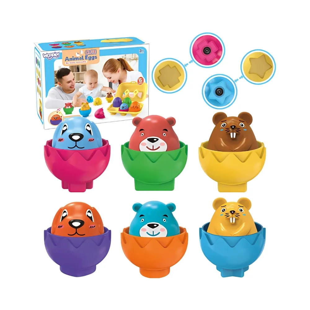 WOOPIE Układanka Sorter Montessori Dopasuj Kształty Wesołe Zwierzaki Jajka 6szt