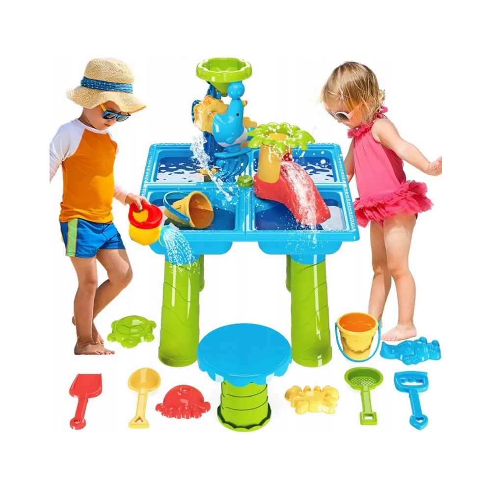 WOOPIE Stolik Wodny 2w1 Piaskownica z Krzesełkiem XL Aquapark 4-Baseny 13 akc.