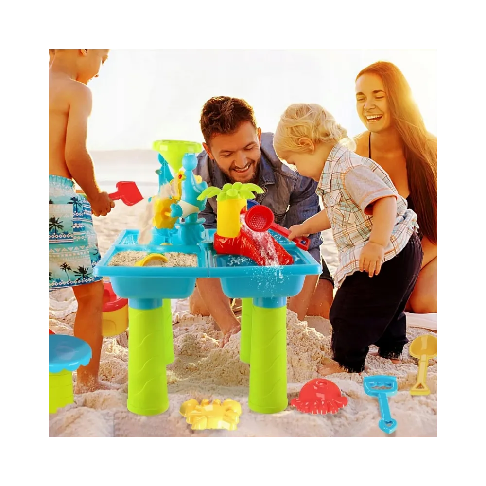 WOOPIE Stolik Wodny 2w1 Piaskownica z Krzesełkiem XL Aquapark 4-Baseny 13 akc.