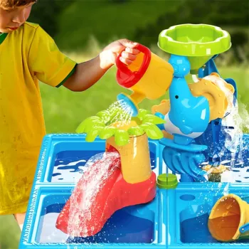 WOOPIE Stolik Wodny 2w1 Piaskownica z Krzesełkiem XL Aquapark 4-Baseny 13 akc.