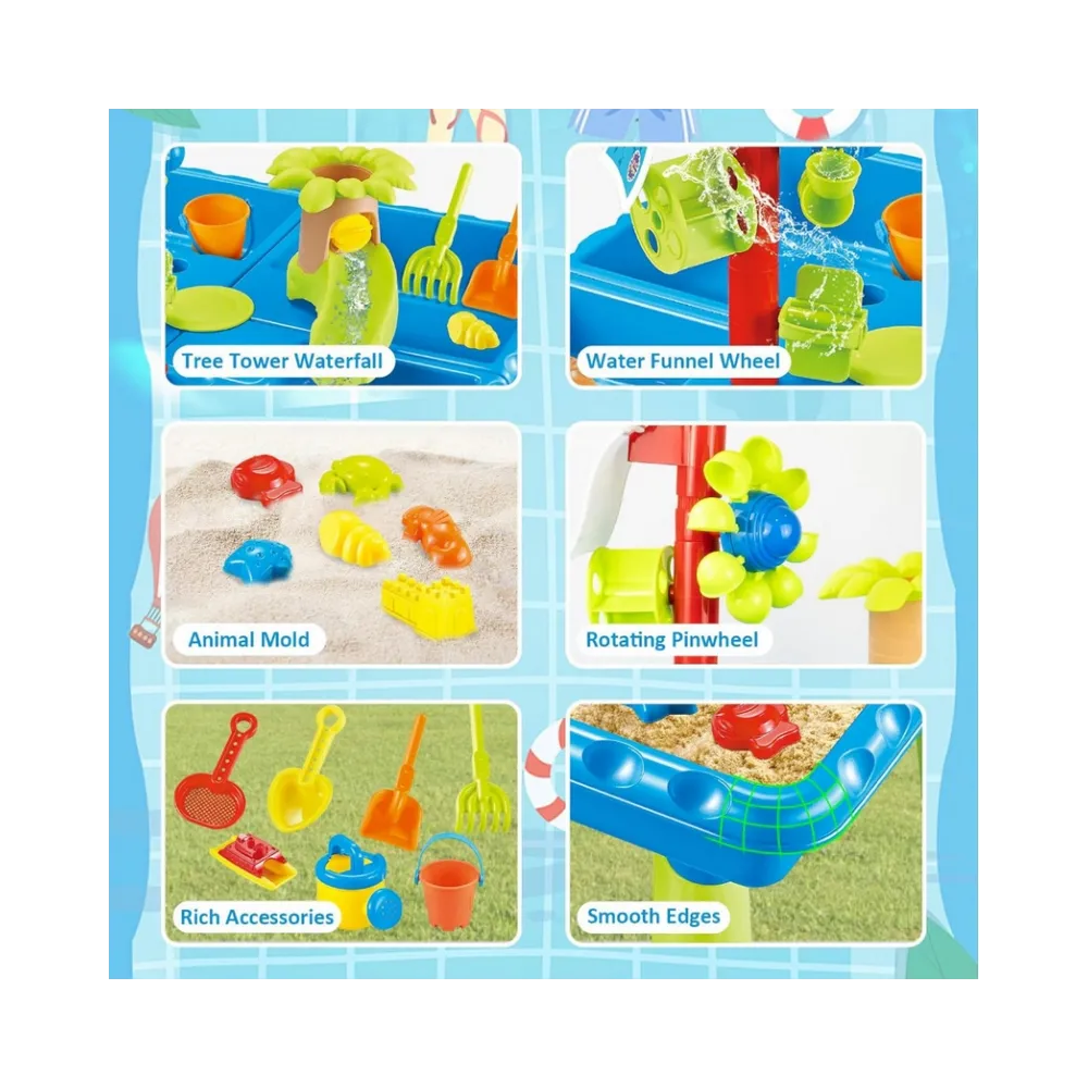 WOOPIE Stolik Wodny 2w1 Piaskownica z Krzesełkiem XL Aquapark 4-Baseny 13 akc.