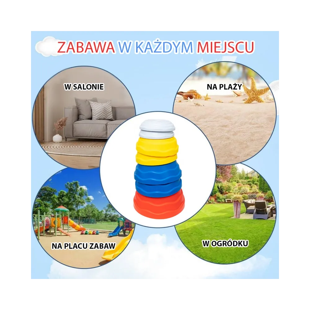 Zestaw pięciu kamieni balansujących, angażujących dzieci do ruchu