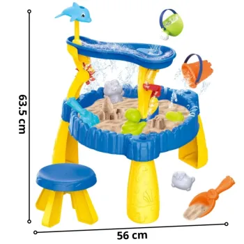 WOOPIE Stolik Wodny XL z Krzesełkiem 2w1 Piaskownica Delfinek 12el.