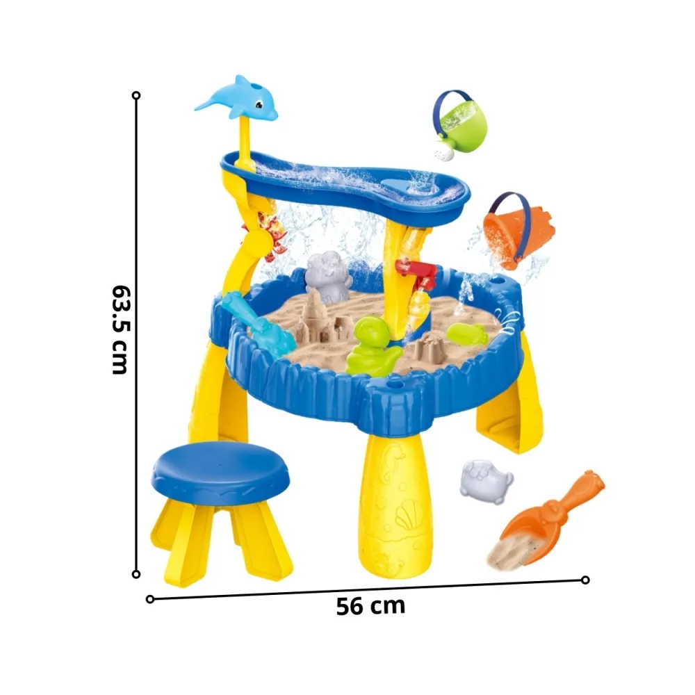 WOOPIE Stolik Wodny XL z Krzesełkiem 2w1 Piaskownica Delfinek 12el.