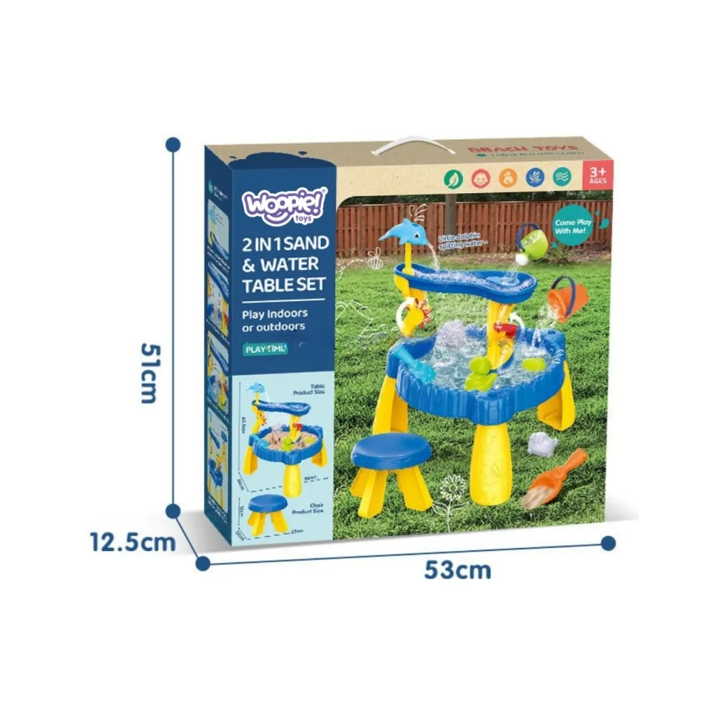 WOOPIE Stolik Wodny XL z Krzesełkiem 2w1 Piaskownica Delfinek 12el.