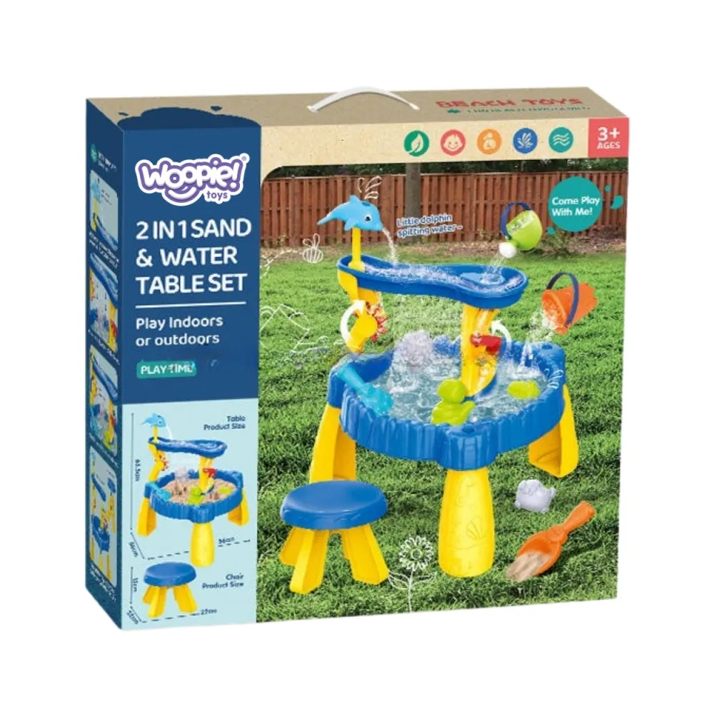 WOOPIE Stolik Wodny XL z Krzesełkiem 2w1 Piaskownica Delfinek 12el.