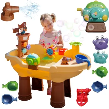 WOOPIE Stolik Wodny 2w1 Piaskownica Statek Piracki XL z Maszyna do Robienia Baniek Mydlanych