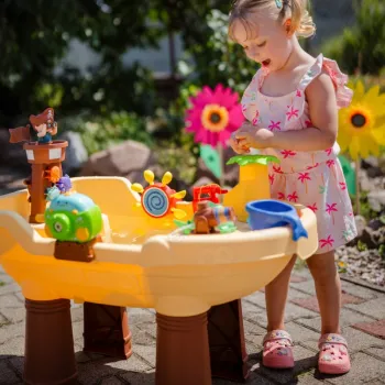 WOOPIE Stolik Wodny 2w1 Piaskownica Statek Piracki XL z Maszyną do Robienia Baniek Mydlanych