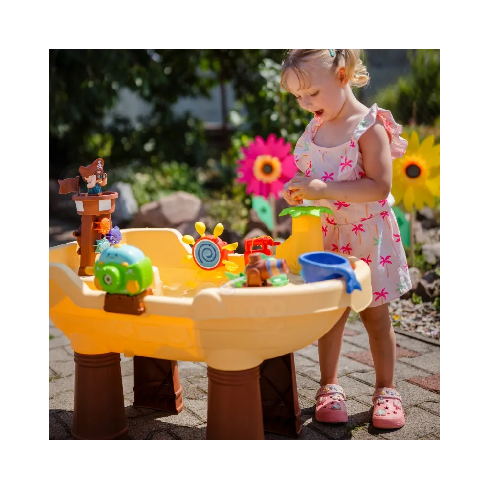 WOOPIE Stolik Wodny 2w1 Piaskownica Statek Piracki XL z Maszyna do Robienia Baniek Mydlanych