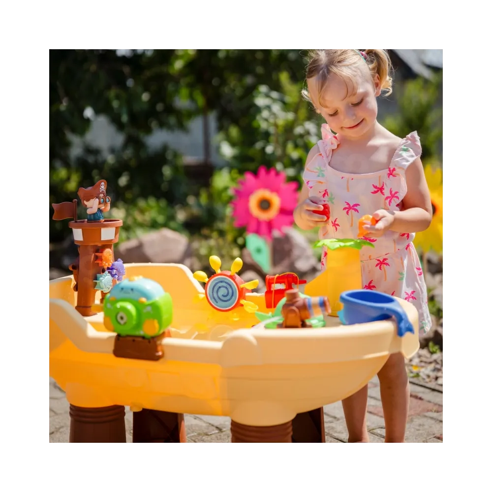 WOOPIE Stolik Wodny 2w1 Piaskownica Statek Piracki XL z Maszyna do Robienia Baniek Mydlanych