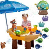 WOOPIE Stolik Wodny 2w1 Piaskownica Statek Piracki z Parasolem XL z Maszyna do Robienia Baniek Mydlanych