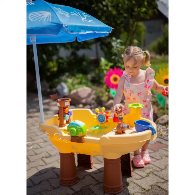 Kolorowy stolik wodny z wyposażeniem do zabawy w piaskownicy