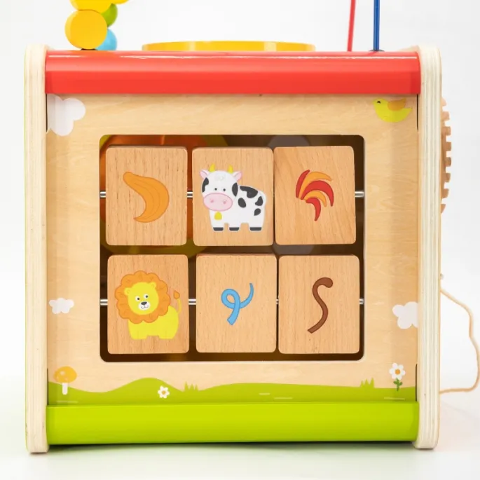 Bezpieczna kostka edukacyjna z ruchomymi elementami