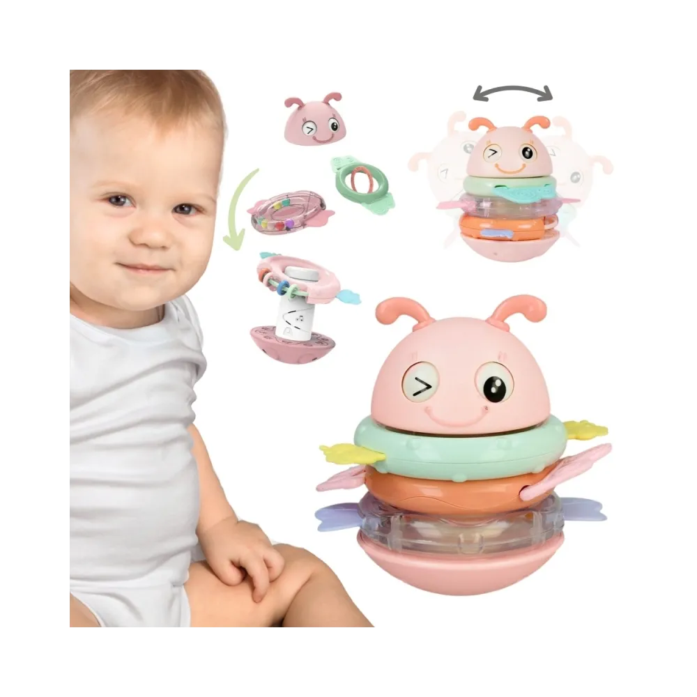 WOOPIE Baby Wańka Wstańka Zabawka Sensoryczna 2w1 Grzechotka Gryzak Różowa