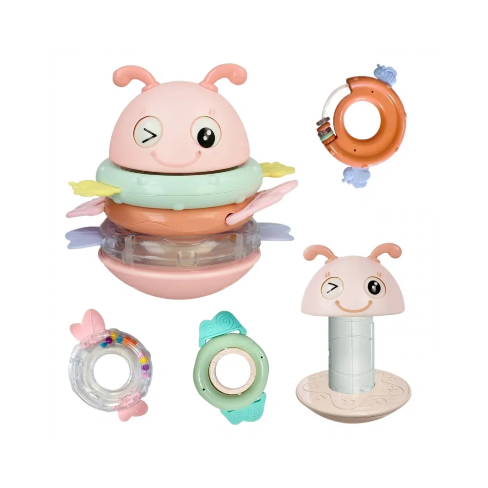 WOOPIE Baby Wańka Wstańka Zabawka Sensoryczna 2w1 Grzechotka Gryzak Różowa