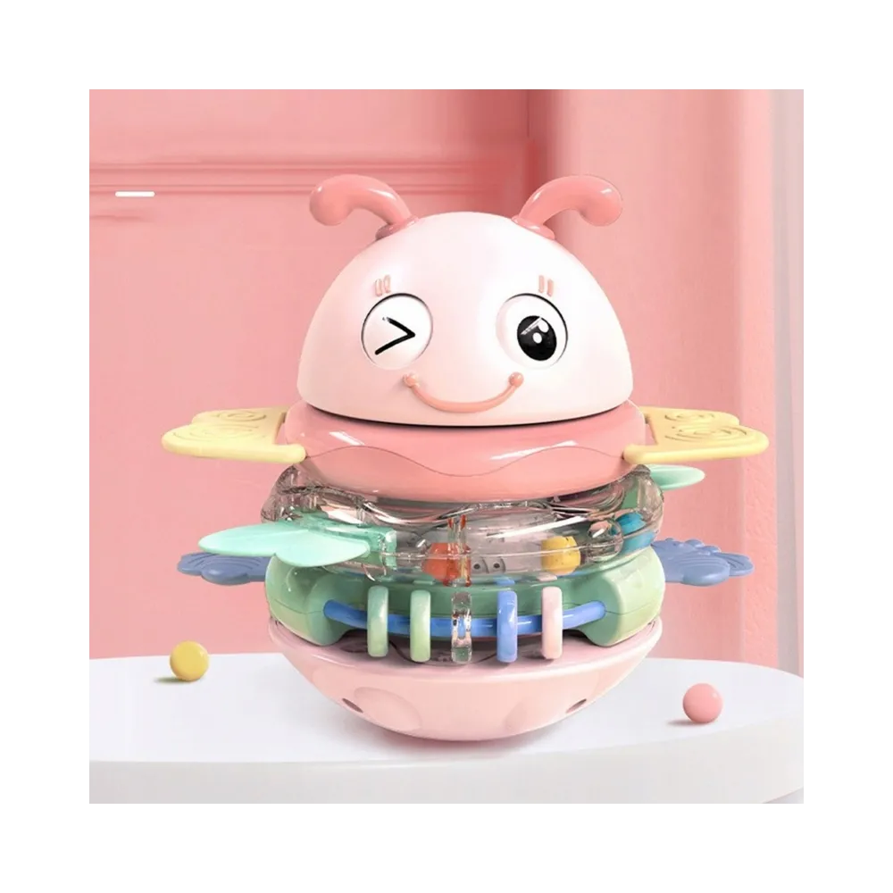 WOOPIE Baby Wańka Wstańka Zabawka Sensoryczna 2w1 Grzechotka Gryzak Różowa