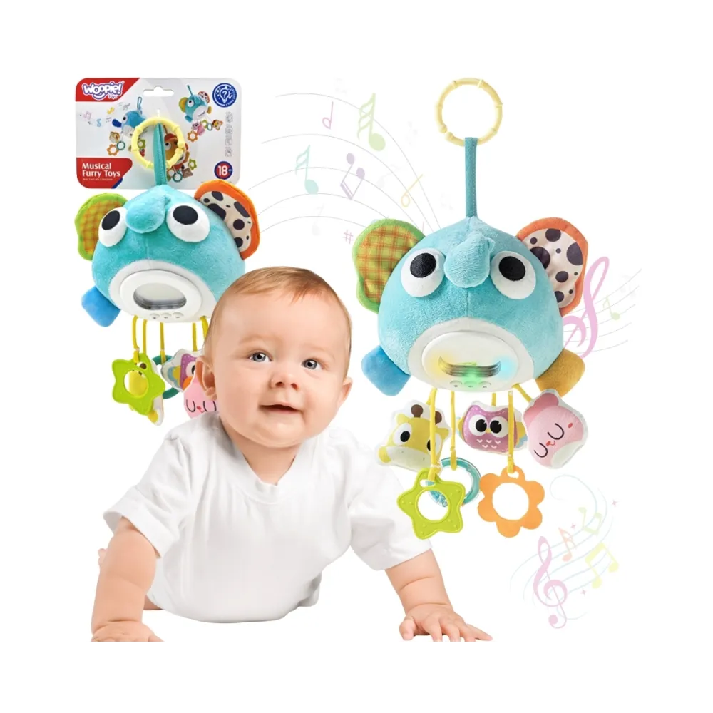 WOOPIE Baby Pluszowy Słonik Maskotka Interaktywna Przytulanka Muzyczna z Zawieszkami i Gryzakami