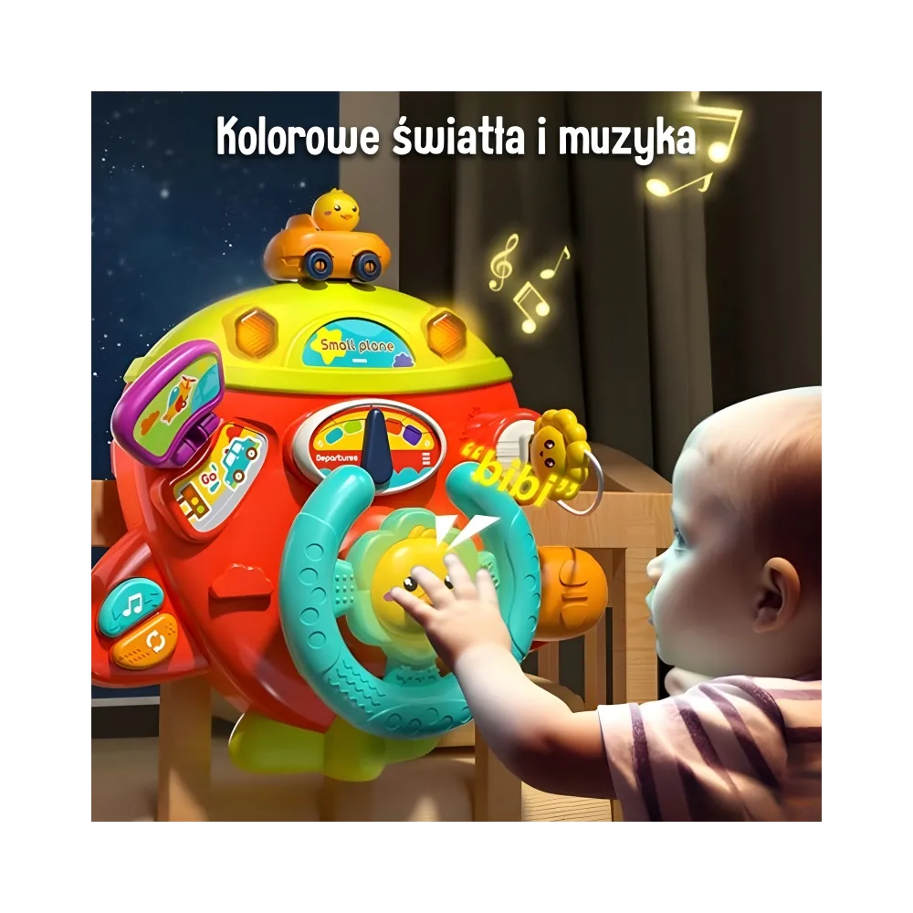WOOPIE BABY Interaktywna Kierownica Samolot Pojazd na Łózeczko Wózek Efekty 18m+